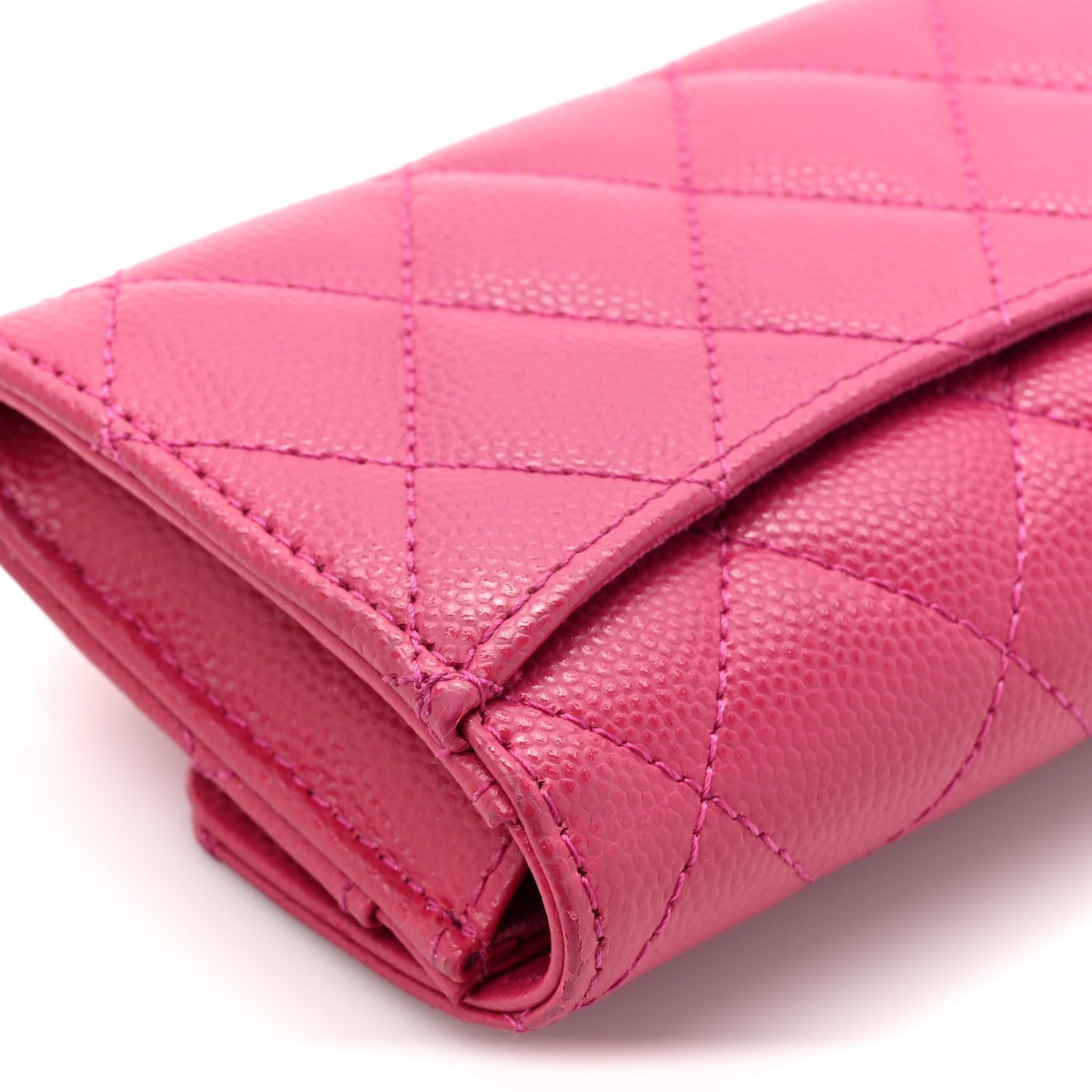 Caviar Quilted Flap Card Holder Wallet Pink