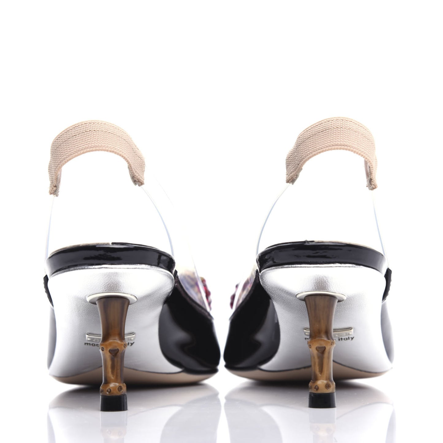 Patent PVC Bamboo Crystal Strawberry Eleonor Low Heel Slingback Pumps 37 Black