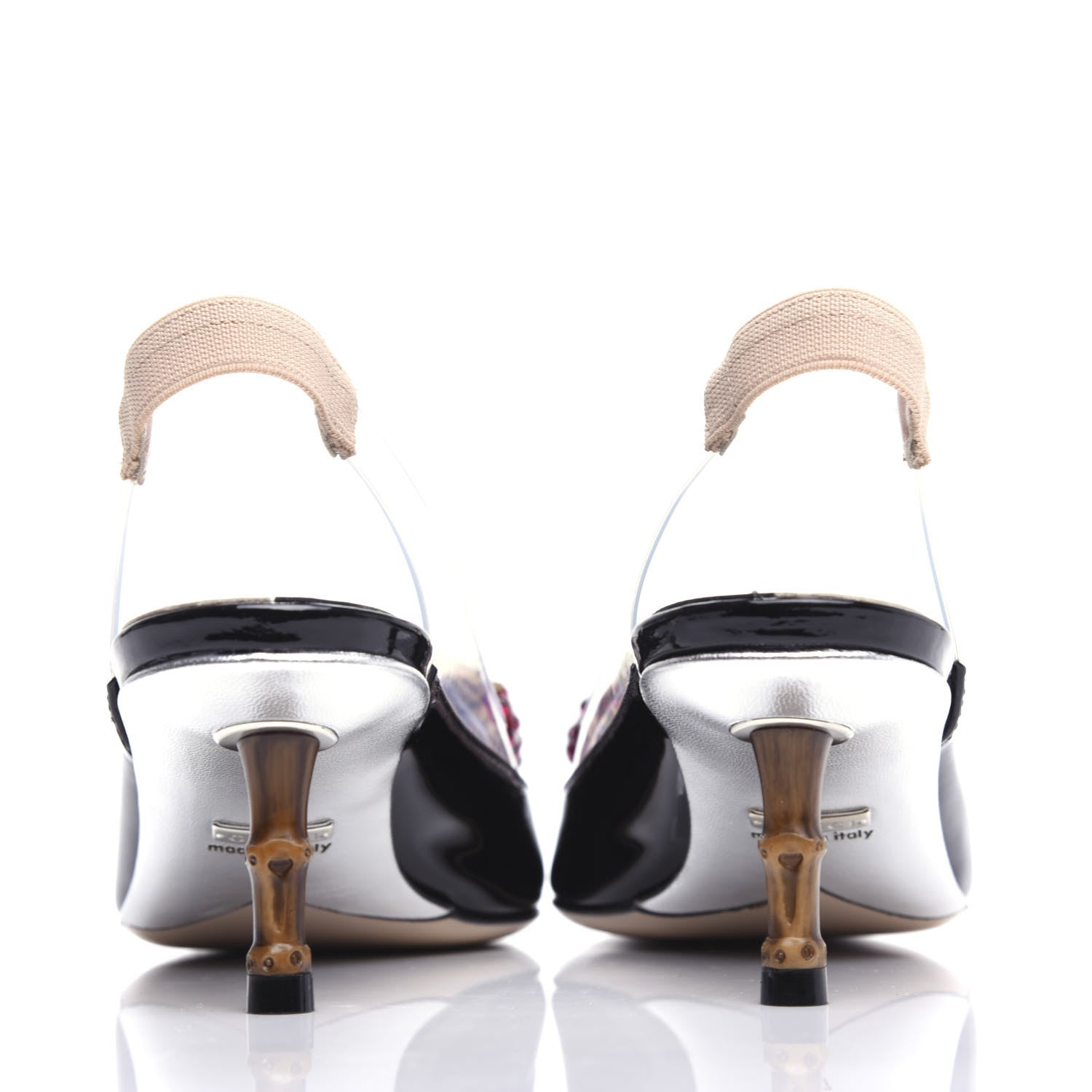Gucci Patent PVC Bamboo Crystal Strawberry Eleonor Low Heel Slingback Pumps 37 Black 7 of 10