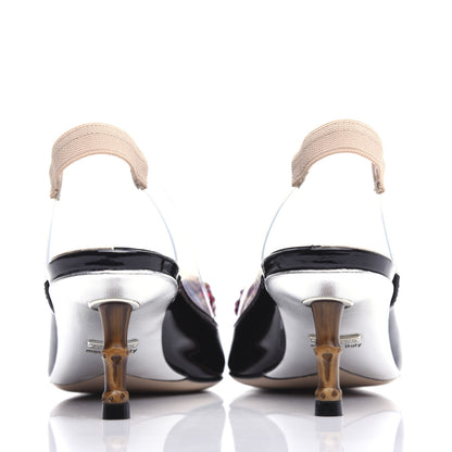 Gucci Patent PVC Bamboo Crystal Strawberry Eleonor Low Heel Slingback Pumps 37 Black 7 of 10