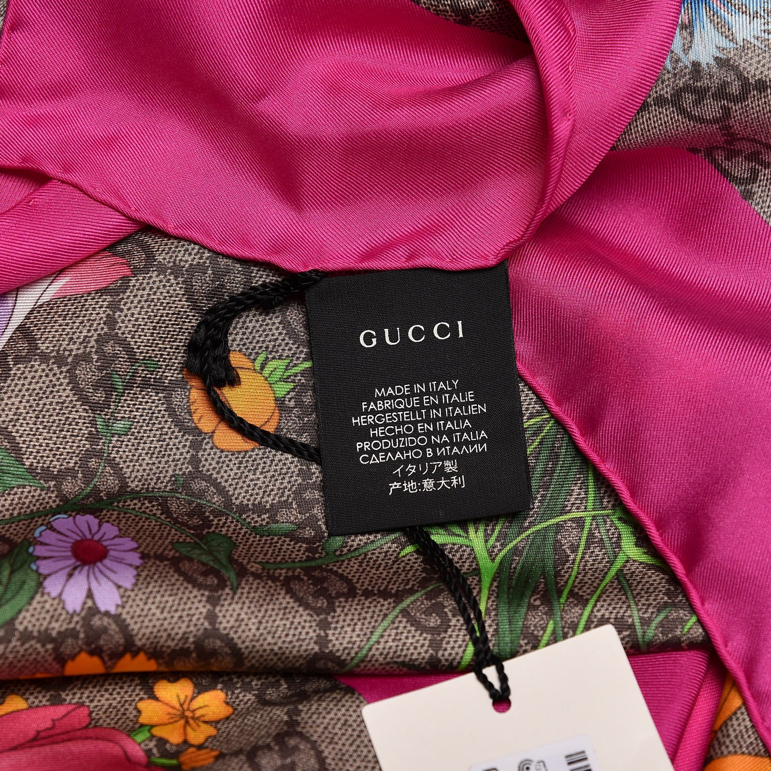 Gucci Silk Twill GG Monogram Flora Fluo GG Square Scarf Beige Pink 3 of 5