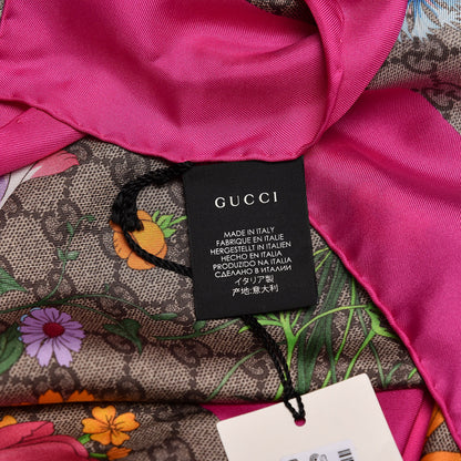 Gucci Silk Twill GG Monogram Flora Fluo GG Square Scarf Beige Pink 3 of 5