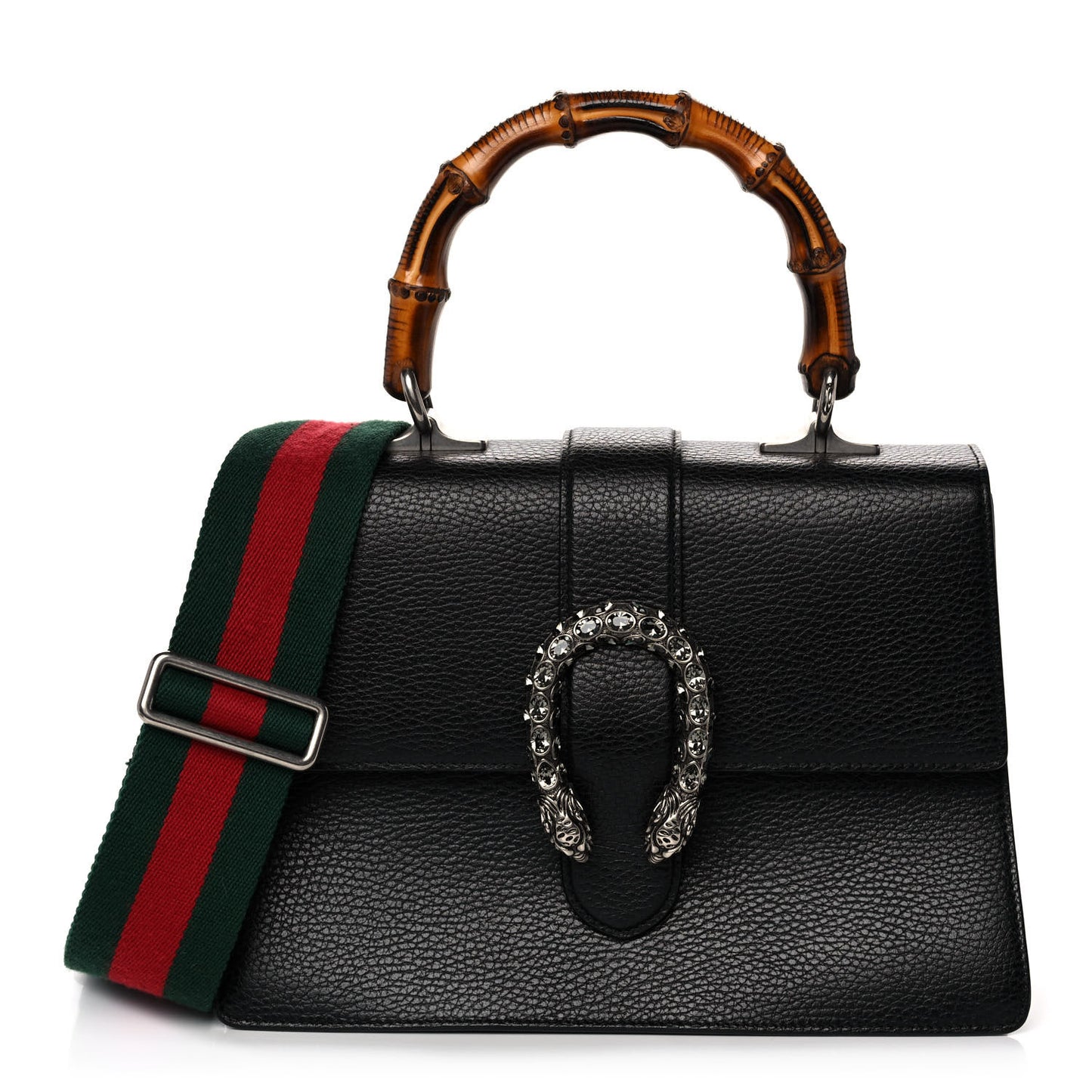 Dollar Calfskin Crystal Web Medium Dionysus Bamboo Top Handle Bag Black Black Diamond