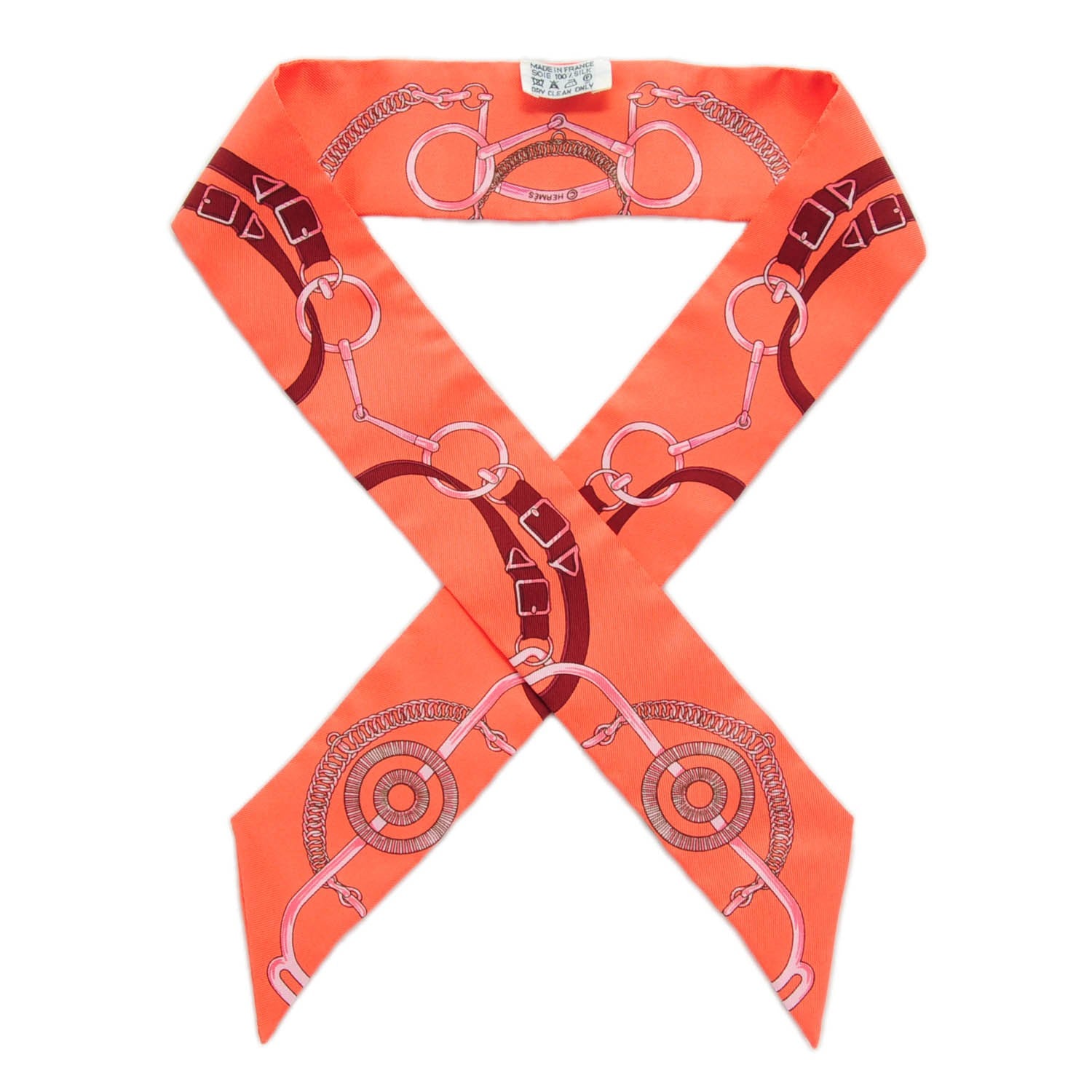 Hermes Silk Eperon d'Or Twilly Corail Aubergine Rose Pale 1 of 4