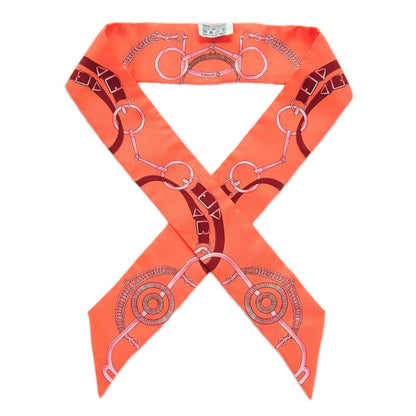 Hermes Silk Eperon d'Or Twilly Corail Aubergine Rose Pale 1 of 4