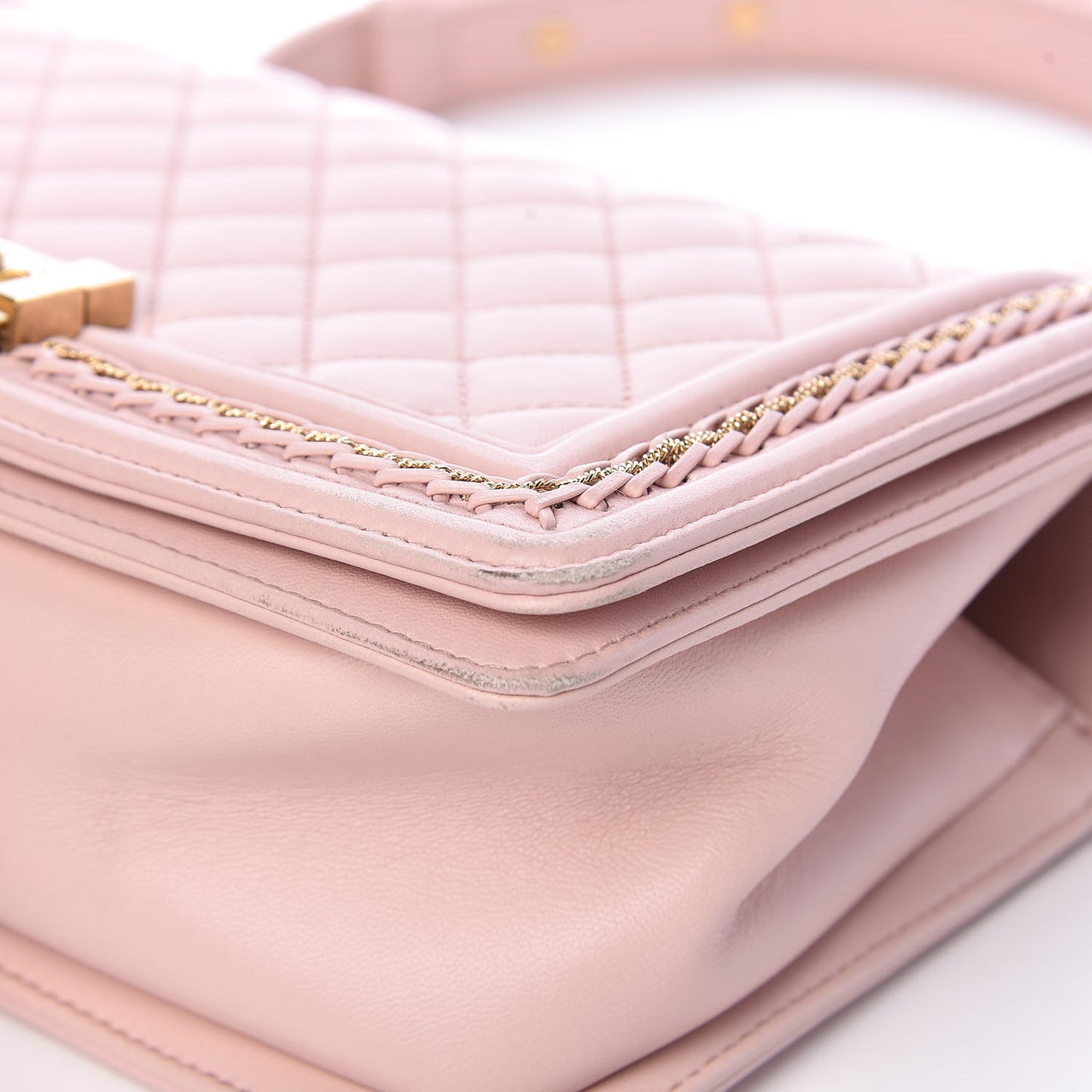 Lambskin Quilted Medium Chain Detail Boy Flap Light Pink