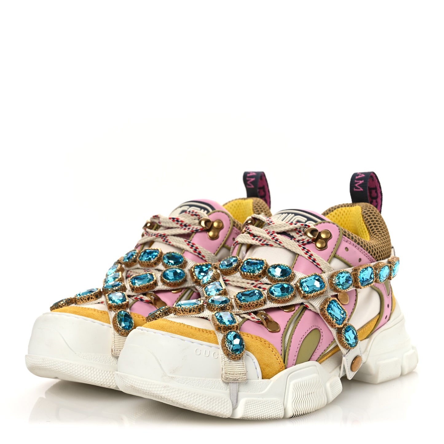 X SEGA Nylon Calfskin Suede Removable Crystals Flashtrek Sneakers 38.5 Great White Crop Soft Pink