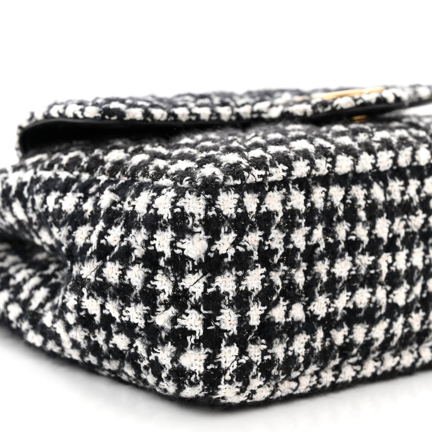 Tweed Houndstooth Quilted Small Wavy CC Hobo Black White