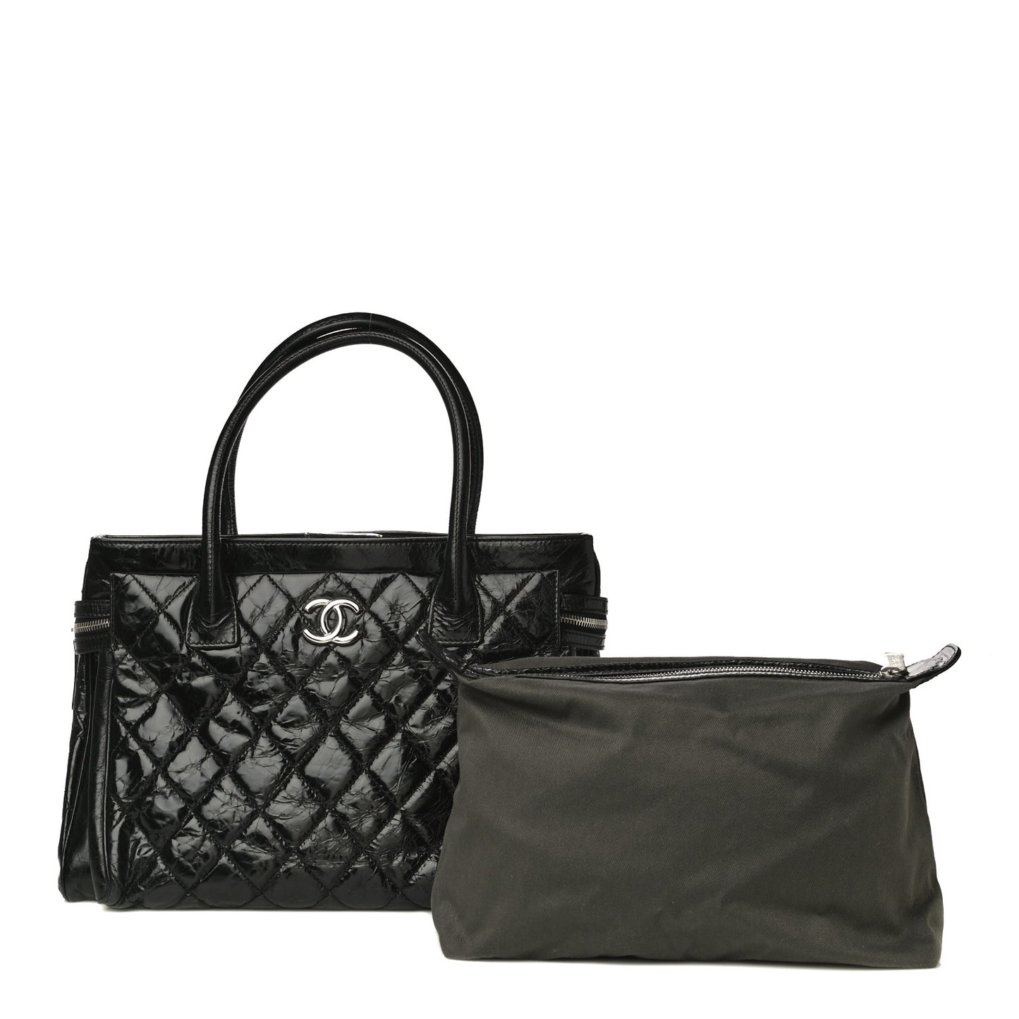 Glazed Calfskin Quilted Large New Portobello Tote Black
