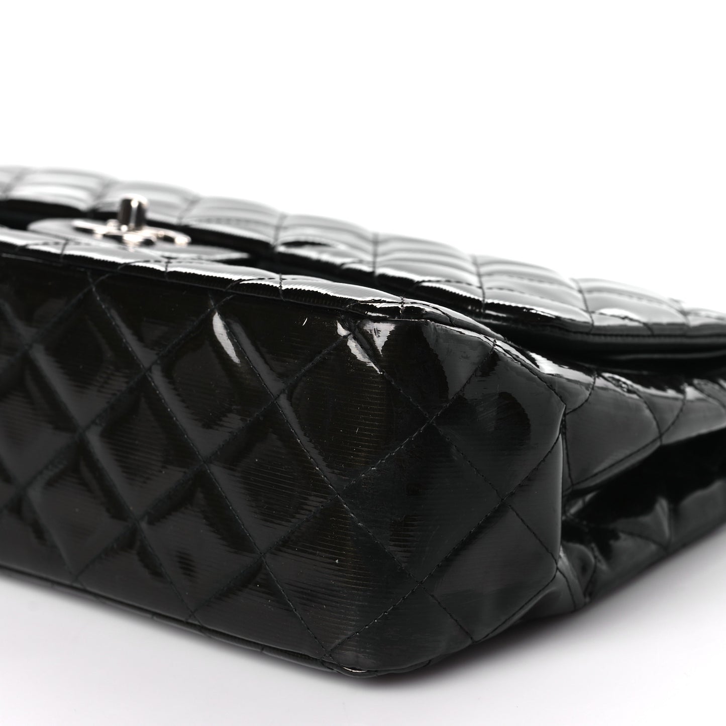 Striated Patent Quilted Jumbo Double Flap Black
