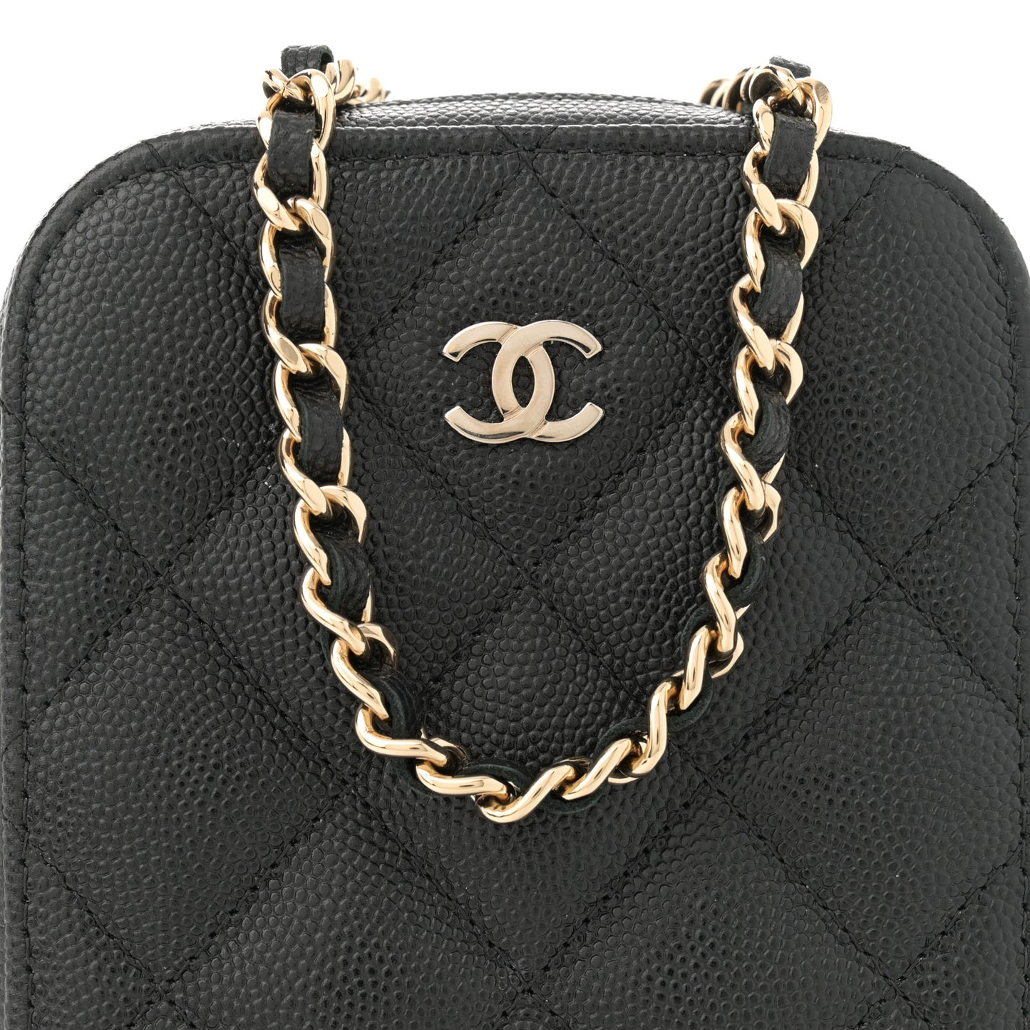 Caviar Quilted Phone Holder Wallet On Chain WOC Black