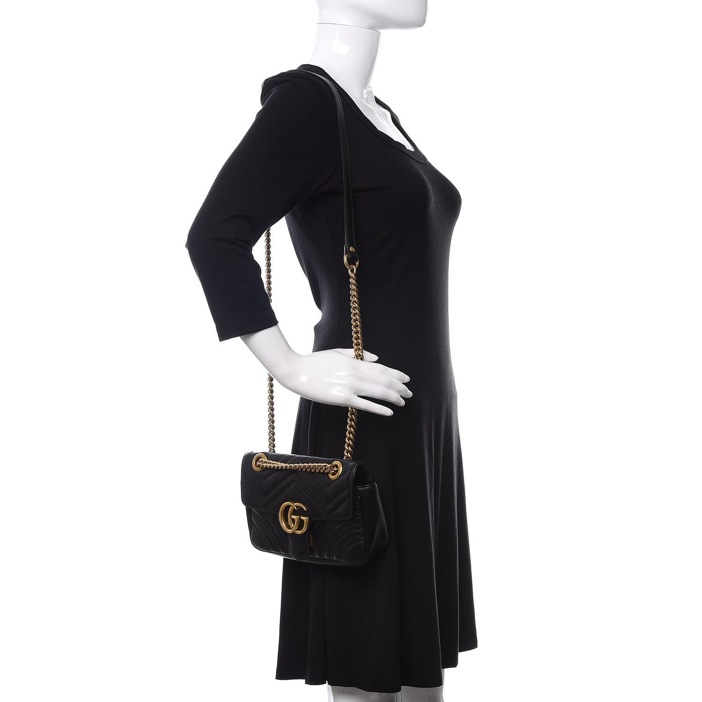 Calfskin Matelasse Mini GG Marmont Shoulder Bag Black