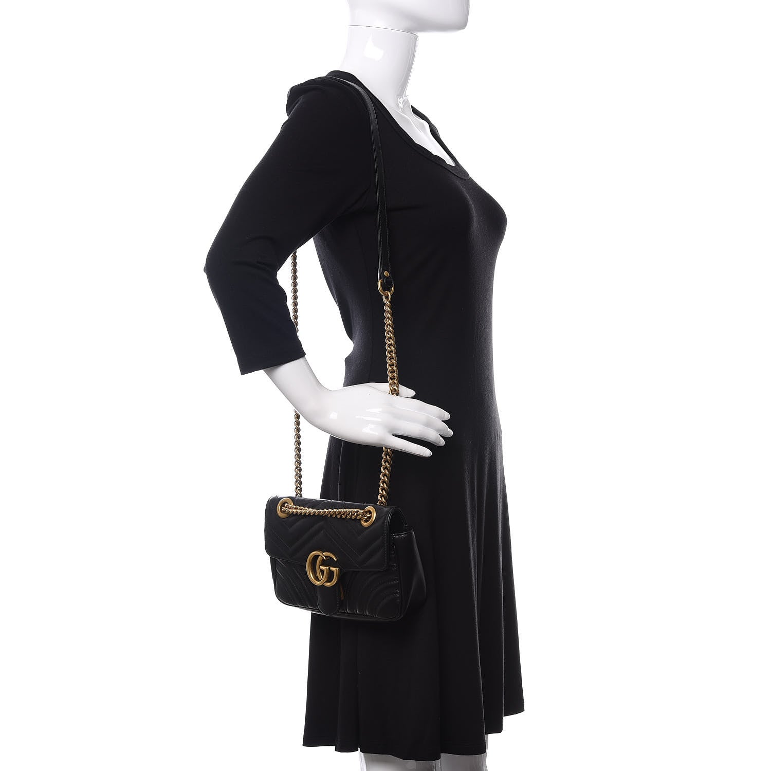 Gucci Calfskin Matelasse Mini GG Marmont Shoulder Bag Black 2 of 11