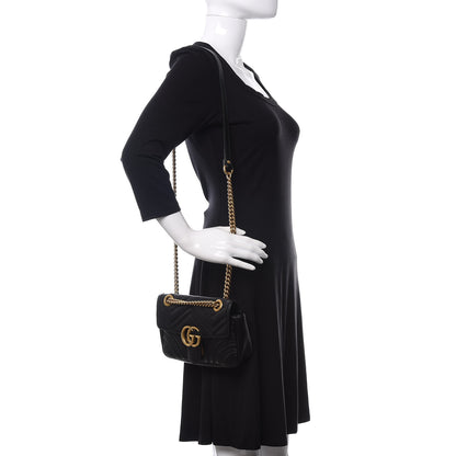 Gucci Calfskin Matelasse Mini GG Marmont Shoulder Bag Black 2 of 11
