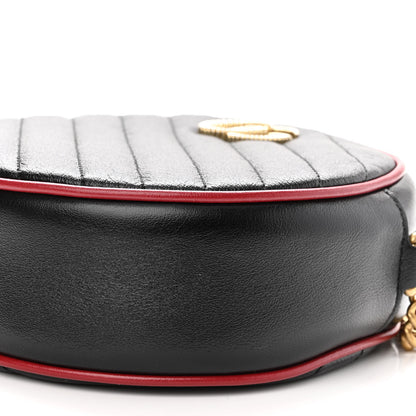Gucci Vintage Effect Calfskin Matelasse Diagonal Mini Torchon GG Marmont Round Shoulder Bag Black Romantic Cherry 9 of 9