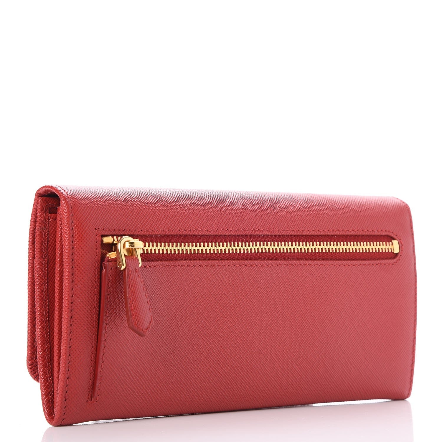 Prada Saffiano Metal Continental Flap Wallet Fuoco 3 of 9