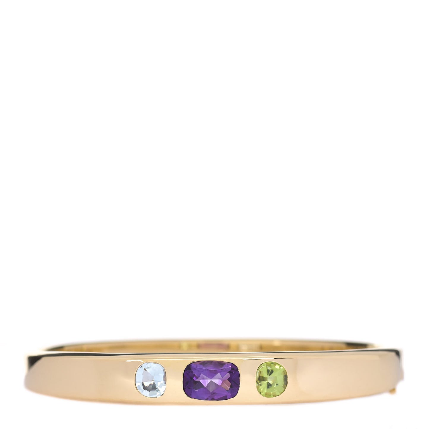18K Yellow Gold Amethyst Peridot Aquamarine Baroque Bangle Bracelet