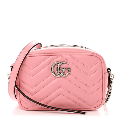 Gucci Calfskin Matelasse Mini GG Marmont Chain Shoulder Bag Wild Rose 1 of 9