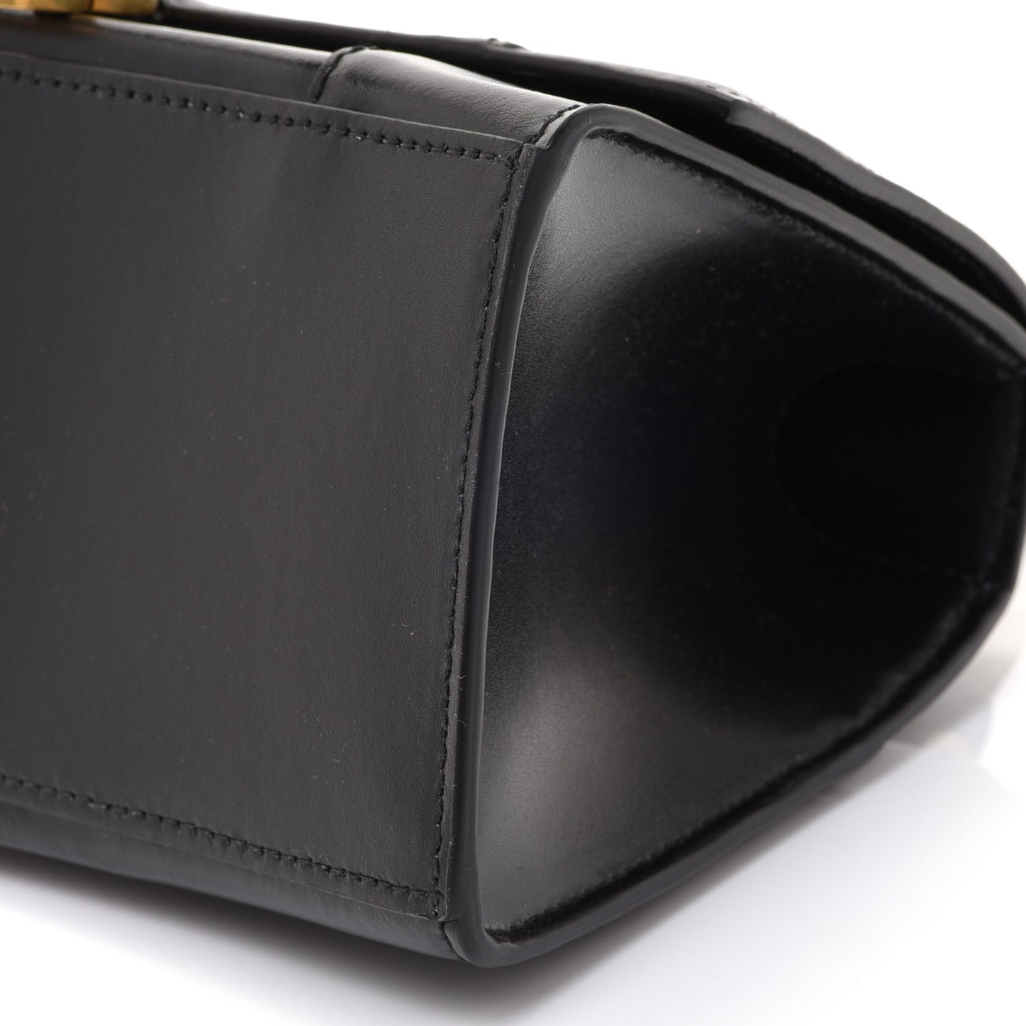 Shiny Box Calfskin Small Hourglass Top Handle Bag Black