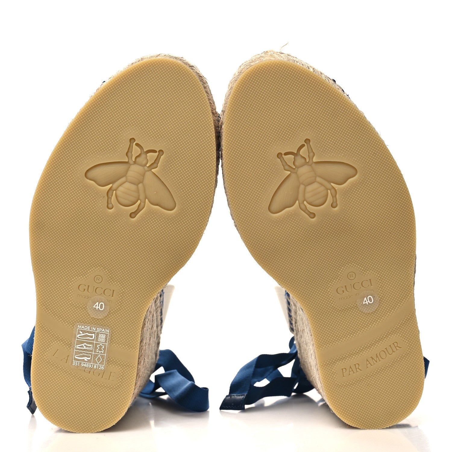 Gucci Canvas GG Ankle Wrap Platform Espadrille Wedges 40 Mystic White Royal Blue 5 of 8