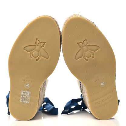 Gucci Canvas GG Ankle Wrap Platform Espadrille Wedges 40 Mystic White Royal Blue 5 of 8