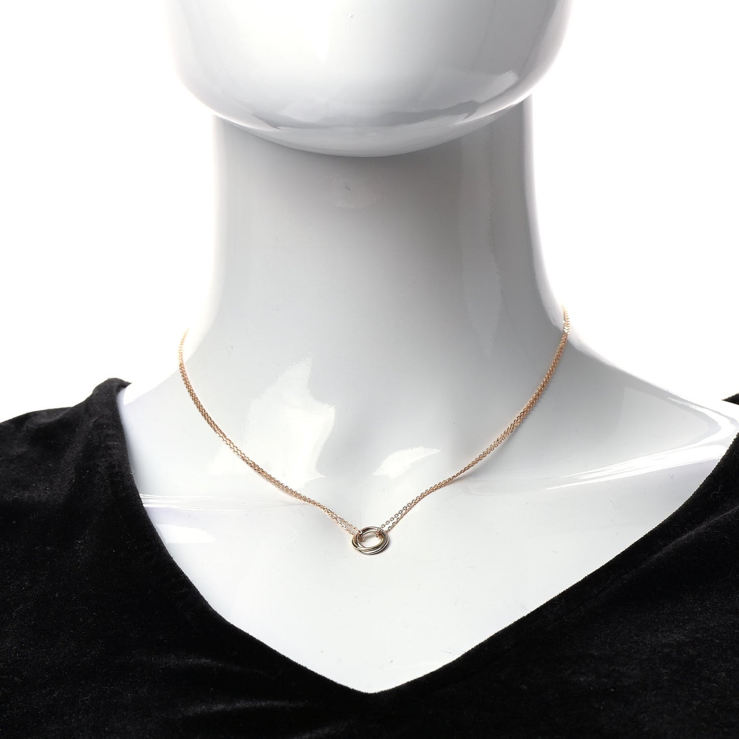 18K Pink Yellow White Gold Trinity Double Chain Pendant Necklace