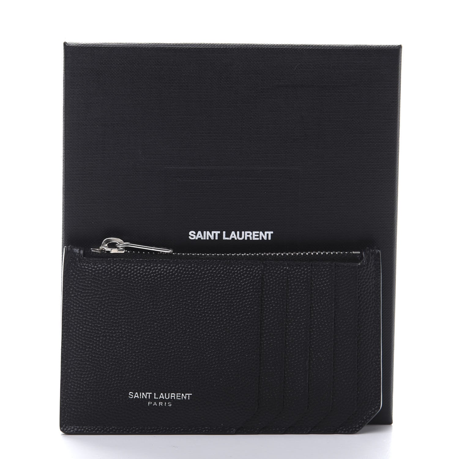 Saint Laurent Grained Calfskin 5 Fragments Zip Pouch Card Holder Black 8 of 8