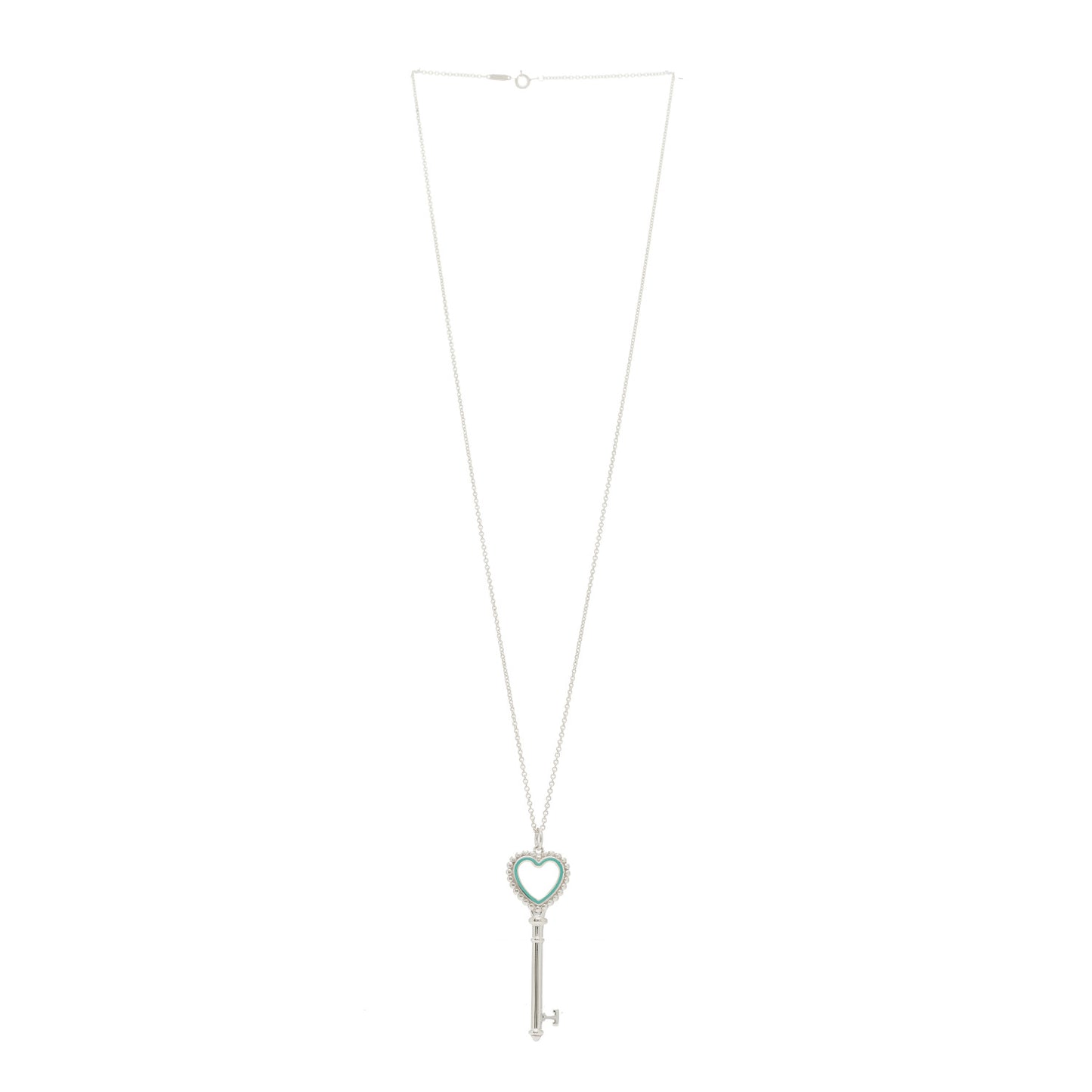 Sterling Silver Enamel Beaded Heart Key Pendant Necklace Blue