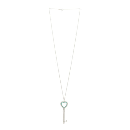 Tiffany Sterling Silver Enamel Beaded Heart Key Pendant Necklace Blue 3 of 5