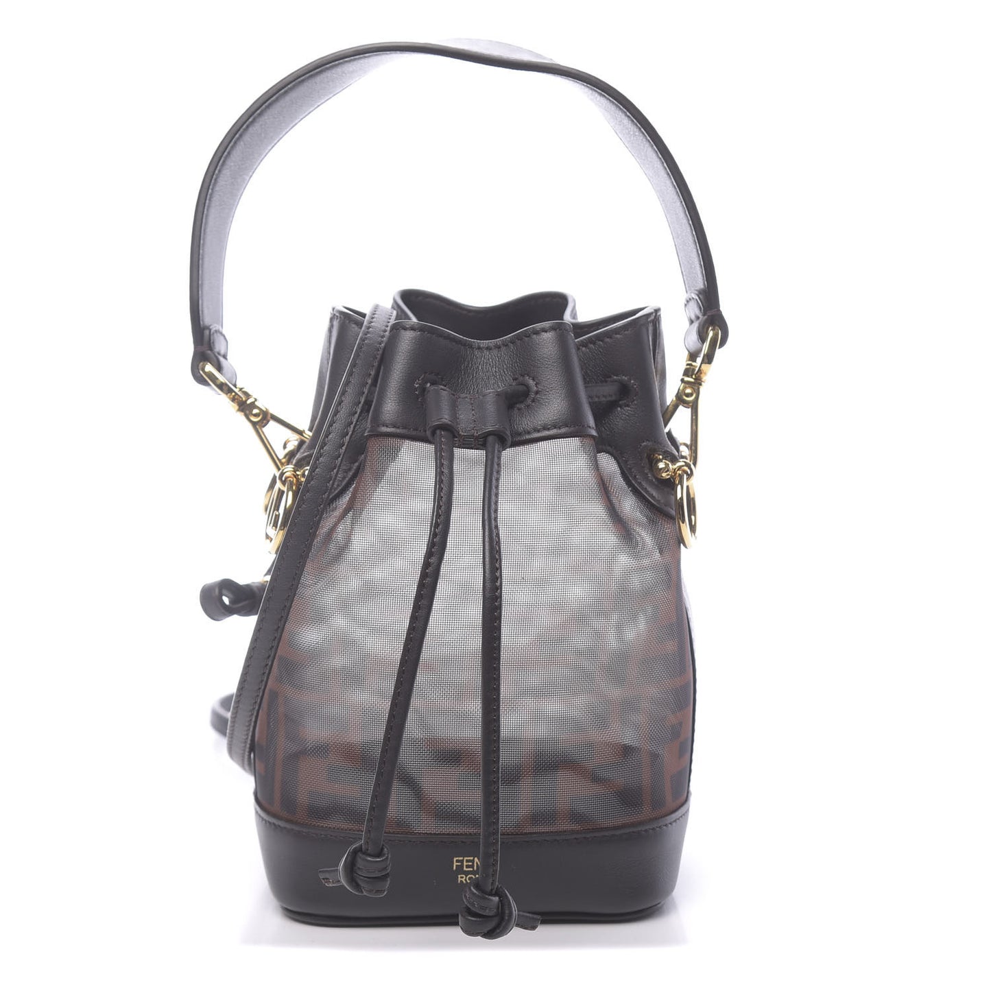 Mesh Vitello Grace F is Fendi FF 1974 Mini Mon Tresor Bucket Bag Marrone Black Ebano
