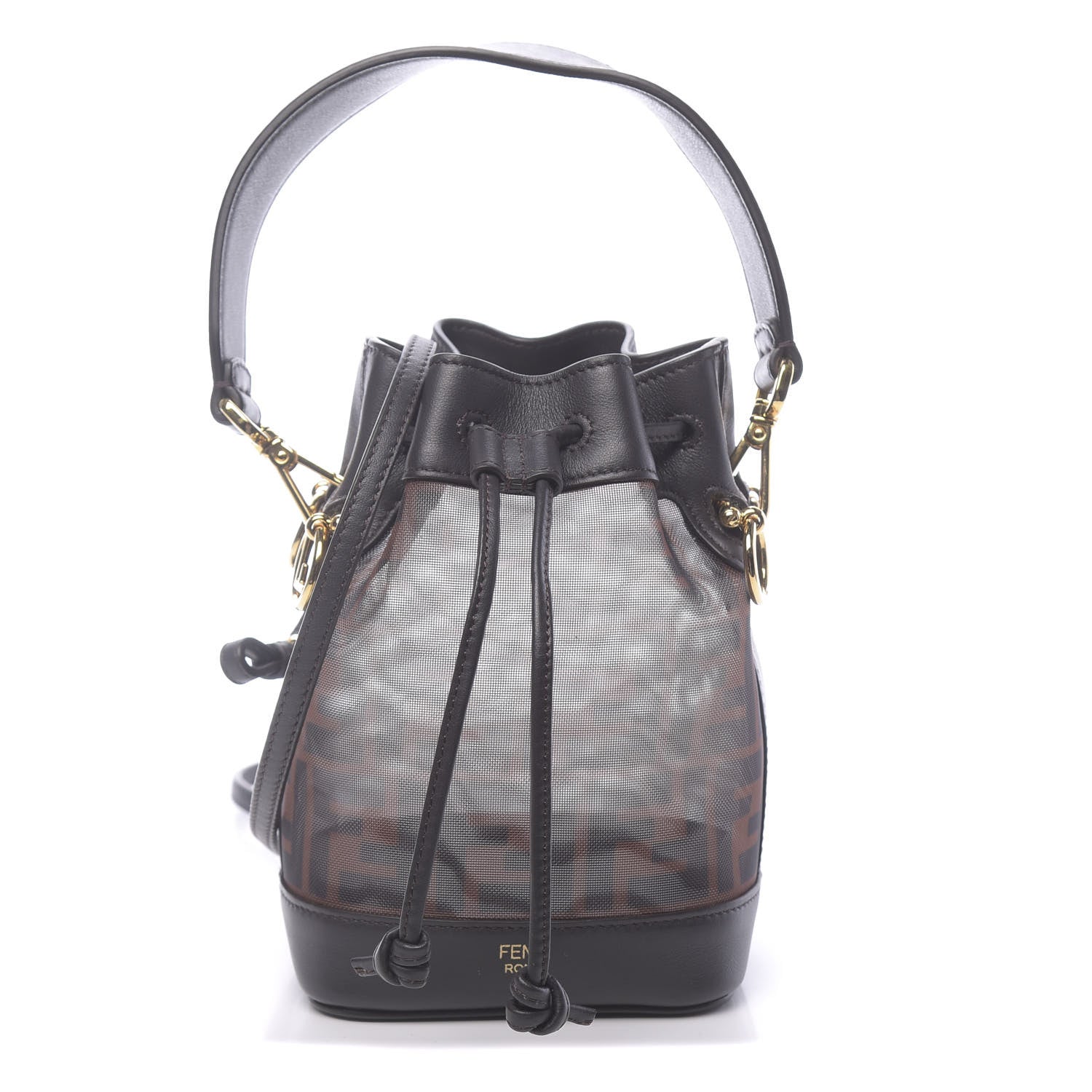 Fendi Mesh Vitello Grace F is Fendi FF 1974 Mini Mon Tresor Bucket Bag Marrone Black Ebano 1 of 11
