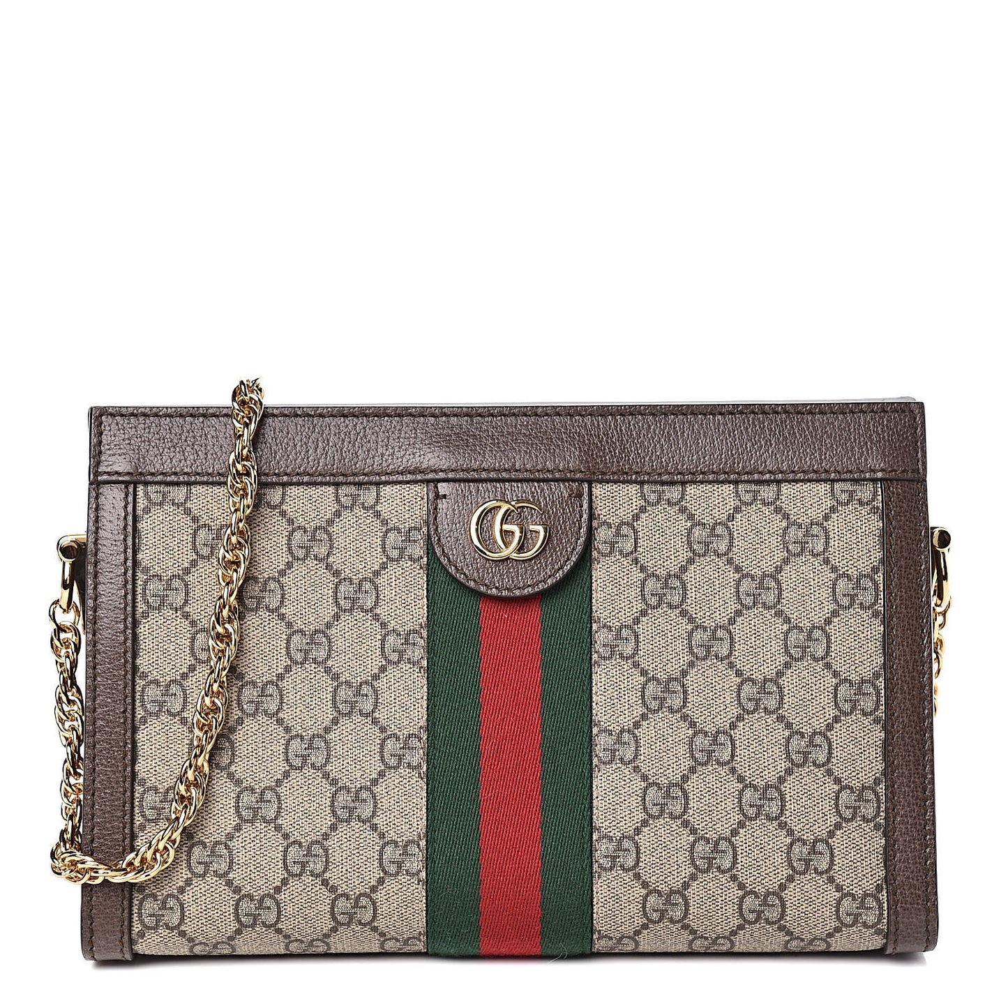 GG Supreme Monogram Web Small Ophidia Chain Shoulder Bag Brown