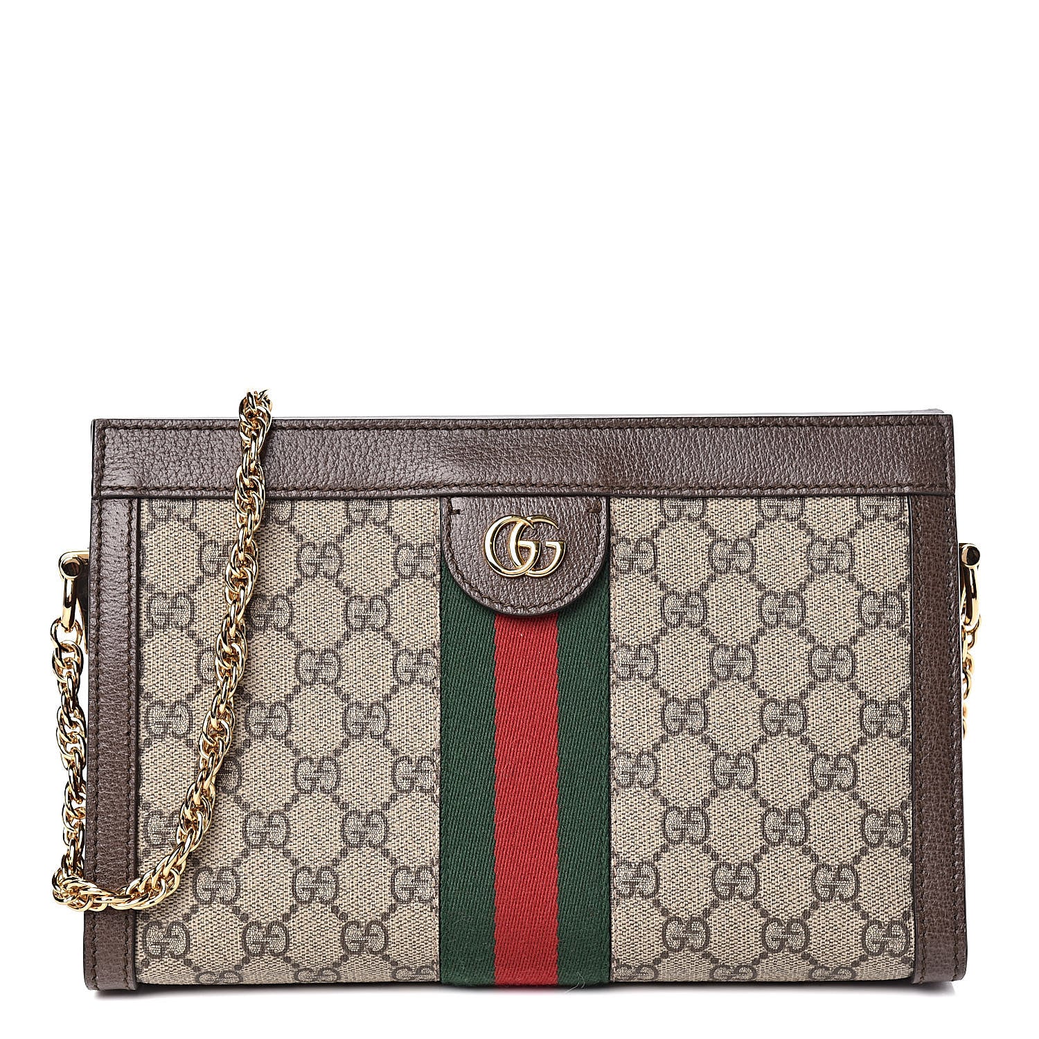 Gucci GG Supreme Monogram Web Small Ophidia Chain Shoulder Bag Brown 1 of 10