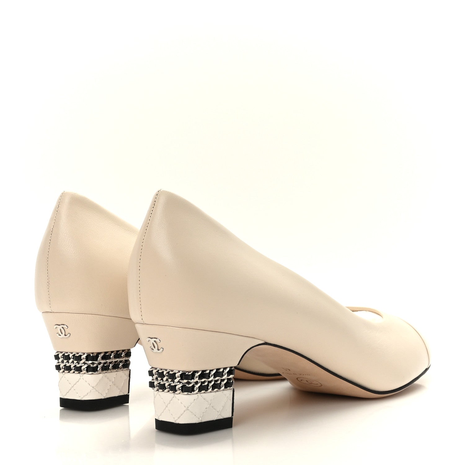 Chanel Lambskin CC Cap Toe Chain Pumps 41 Light Beige White 4 of 10