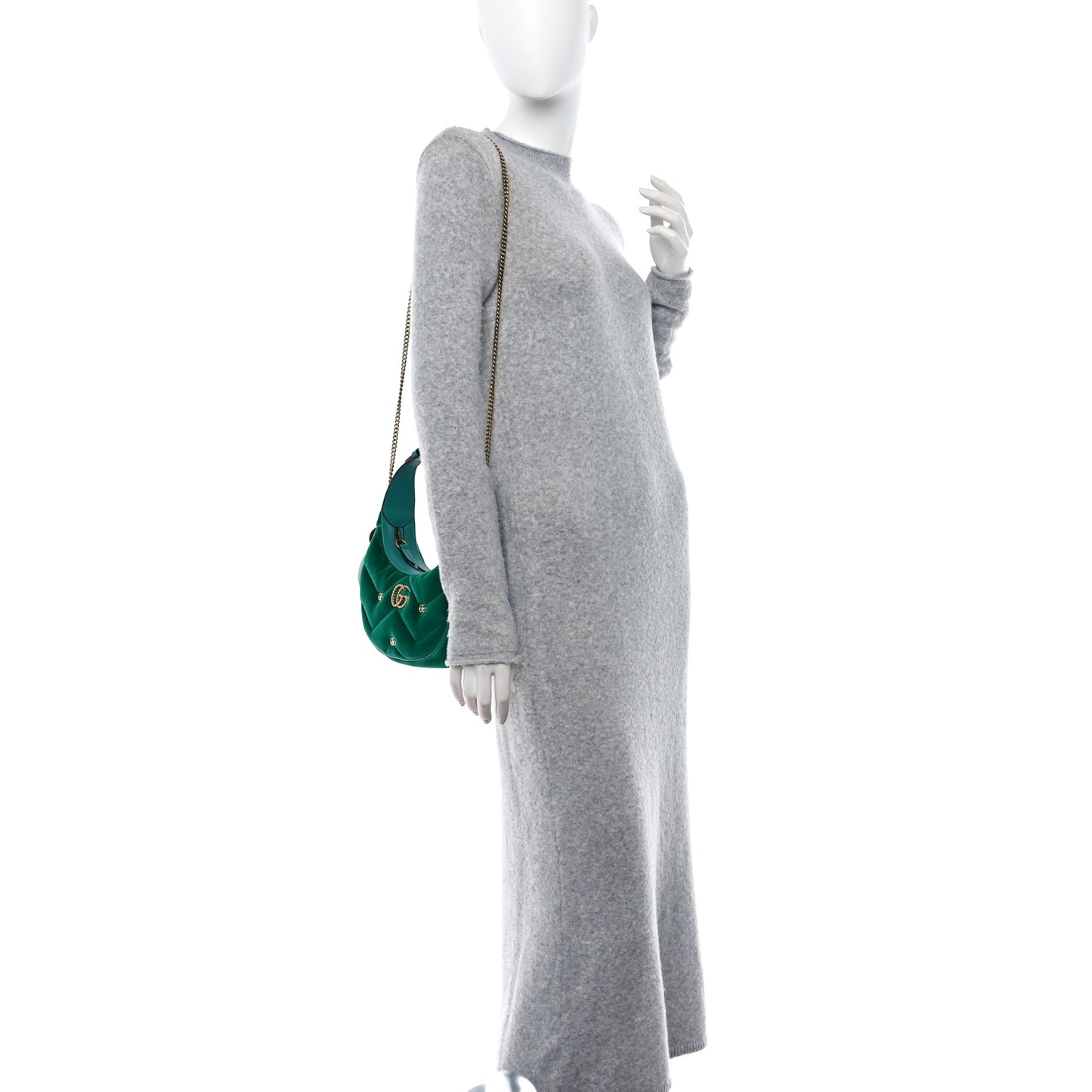 Velvet Matelasse Double G Studs Torchon GG Marmont Half Moon Hobo Marine Green