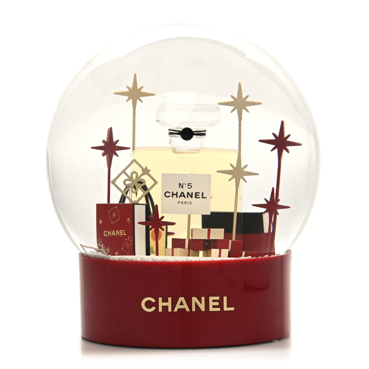 Glass CC Shopping Bag Snow Globe Burgundy