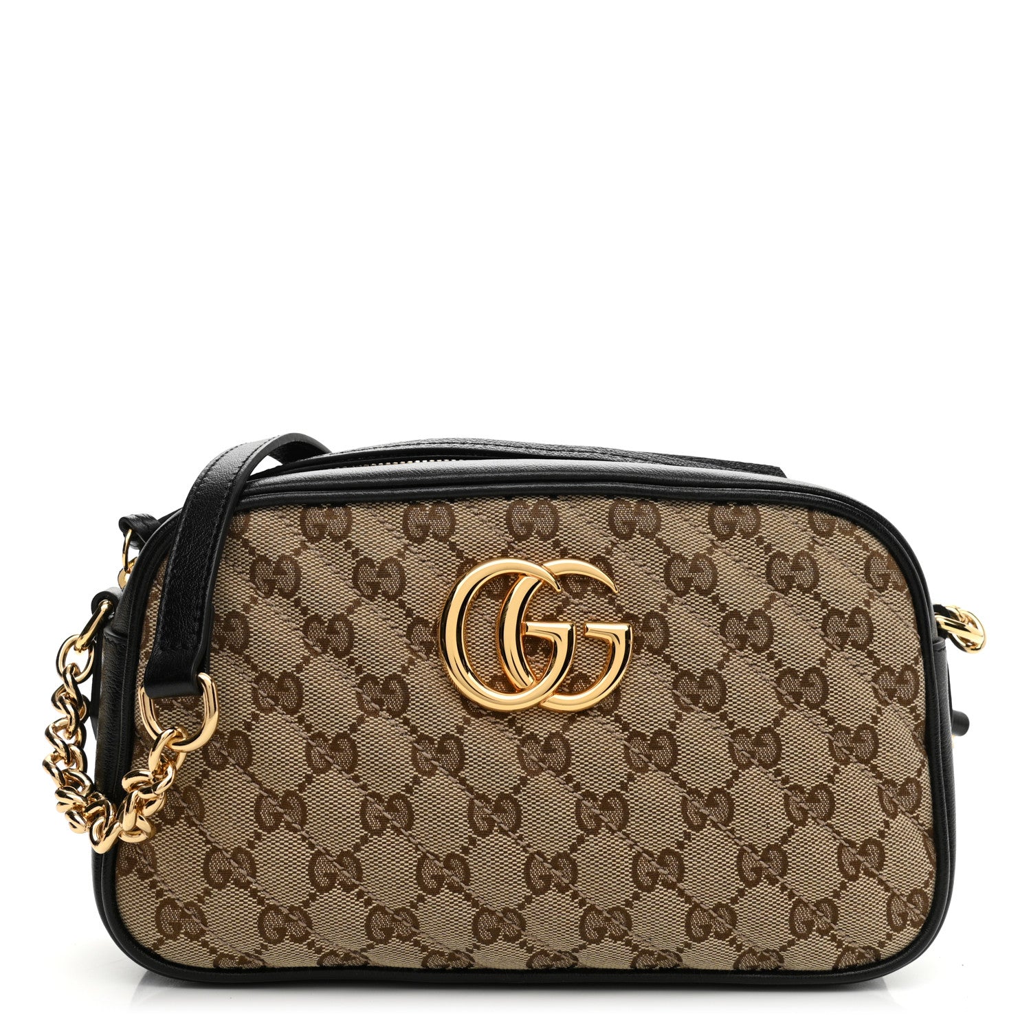 Gucci Monogram Matelasse Diagonal Small GG Marmont Chain Shoulder Bag Beige Black 1 of 11