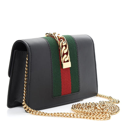 Gucci Calfskin Super Mini Sylvie Chain Shoulder Bag Black 3 of 9