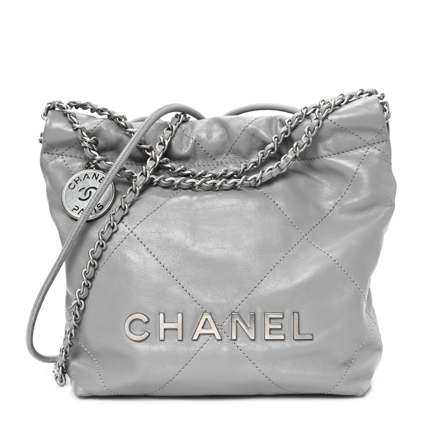 Shiny Calfskin Quilted Mini Chanel 22 Grey
