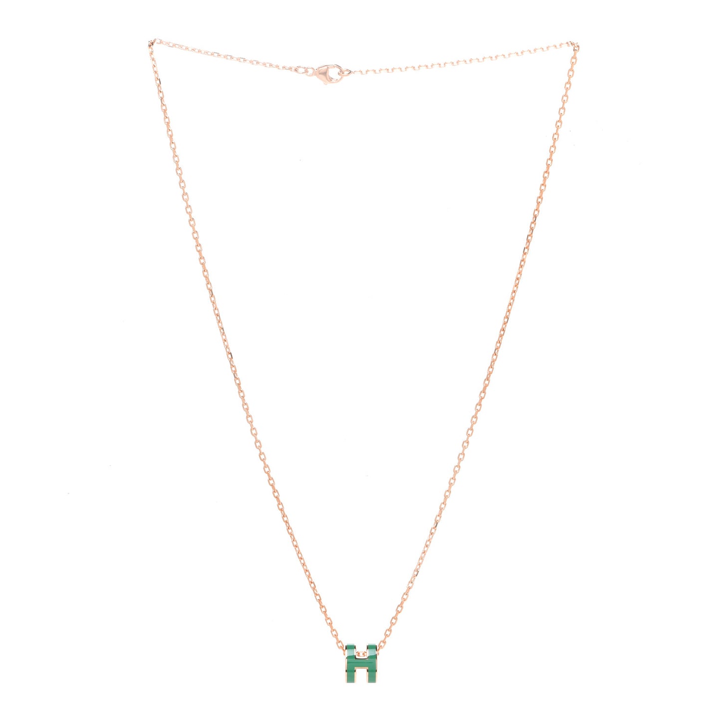 Lacquered Rose Gold Mini Pop H Pendant Necklace Vert Malachite