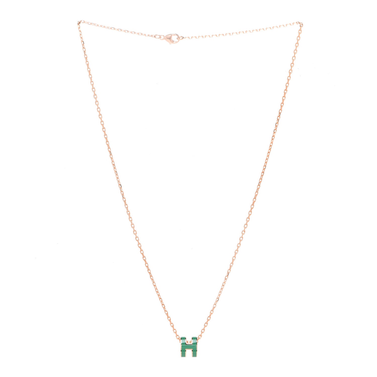 Hermes Lacquered Rose Gold Mini Pop H Pendant Necklace Vert Malachite 3 of 8