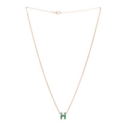 Hermes Lacquered Rose Gold Mini Pop H Pendant Necklace Vert Malachite 3 of 8