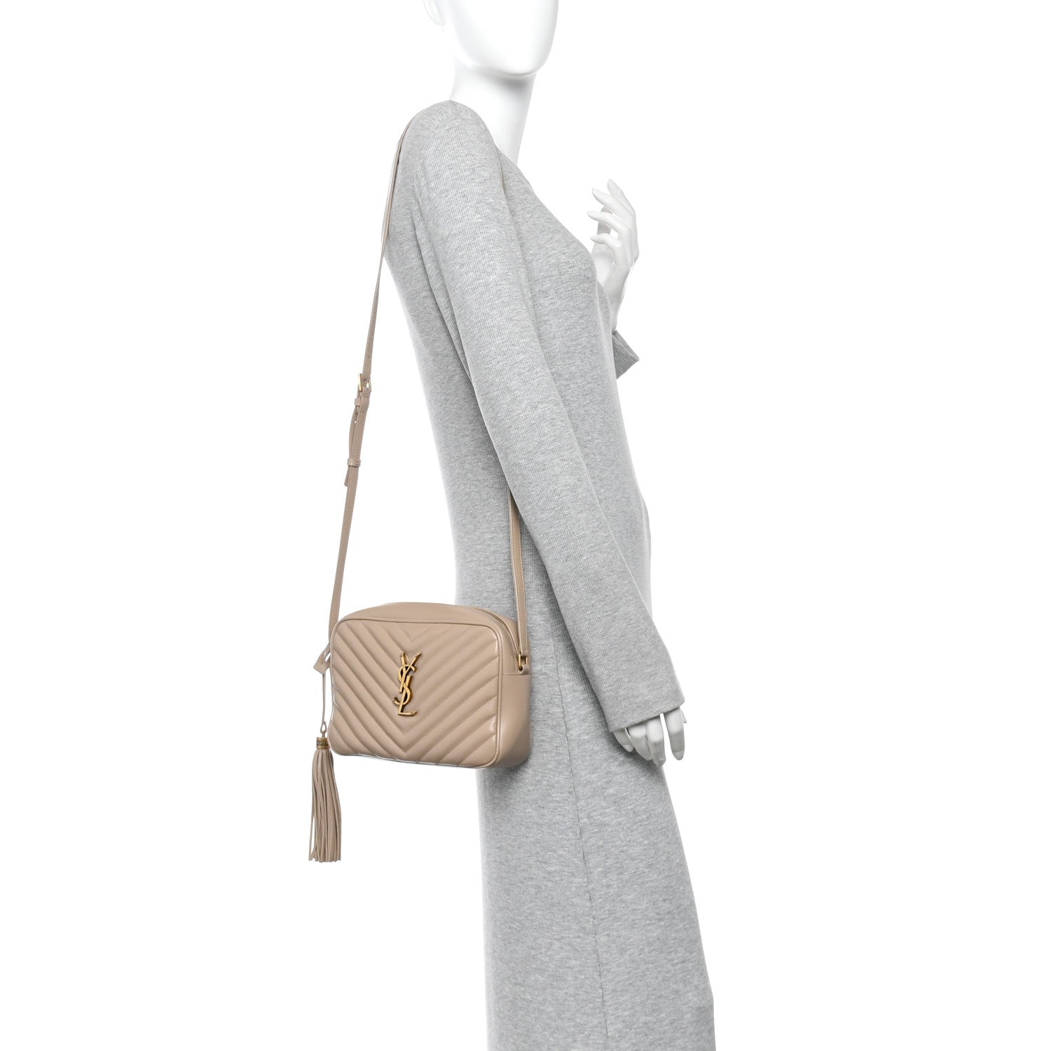 Saint Laurent Calfskin Matelasse Monogram Lou Camera Bag Dark Beige 2 of 10