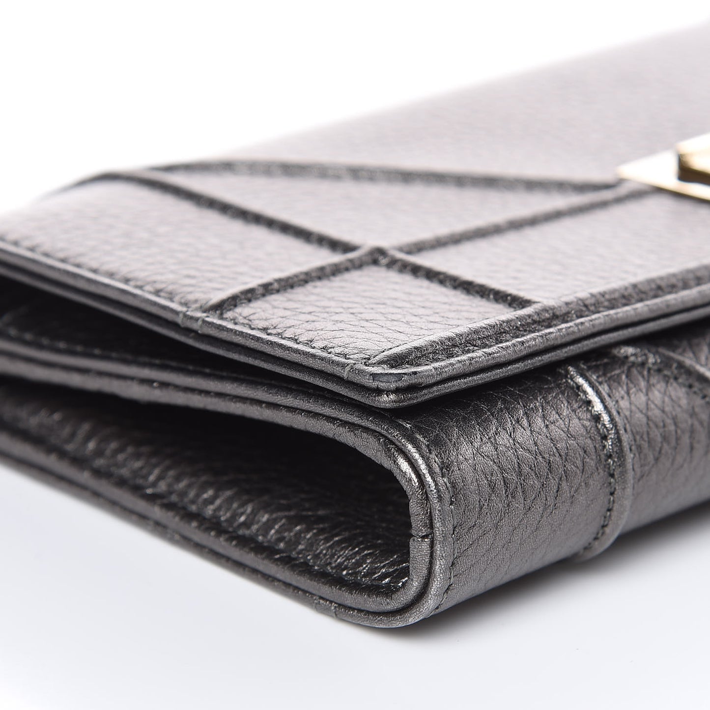 Metallic Grained Calfskin Diorama Croisiere Chain Wallet Gunmetal Grey