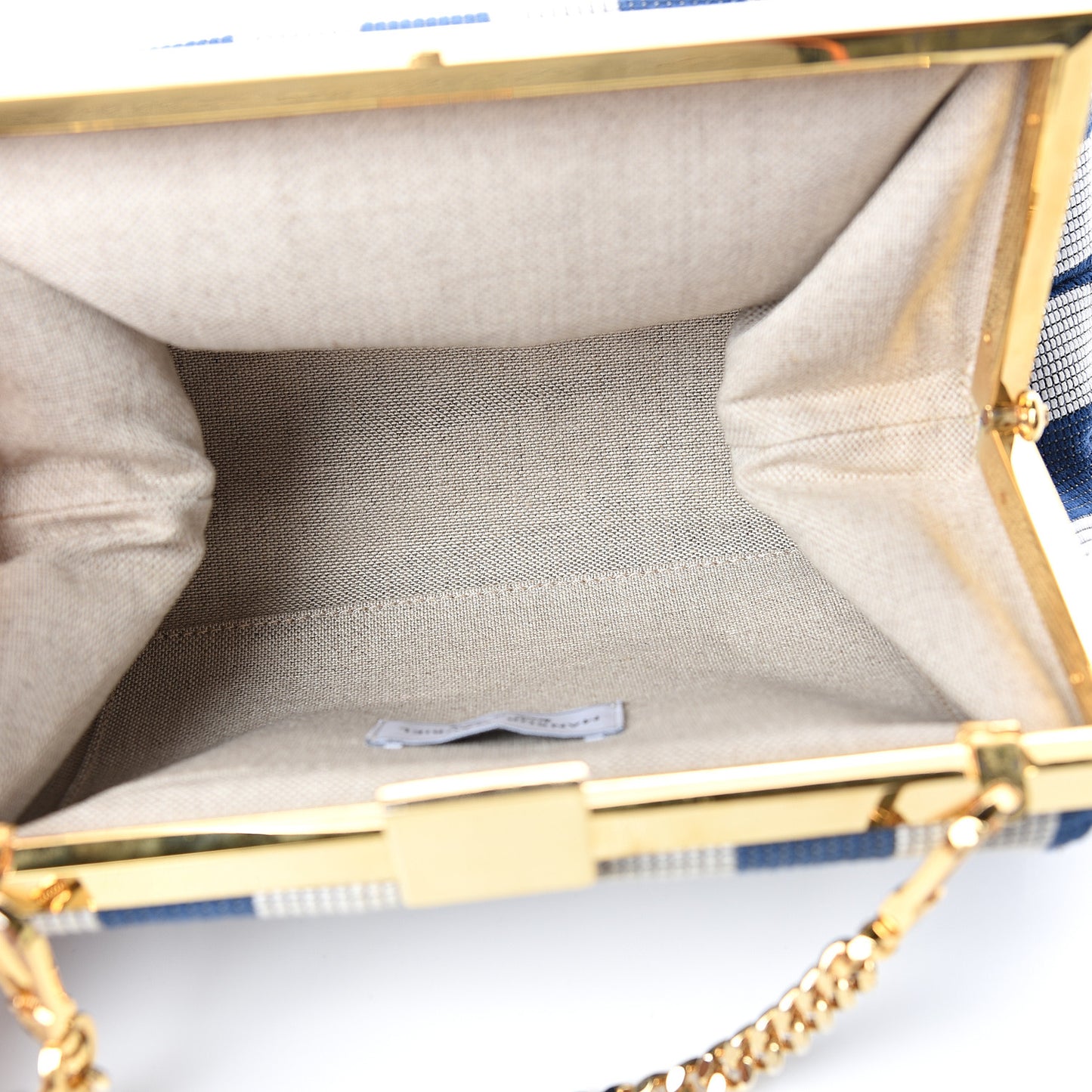 Canvas Stripe Mini Volume Chain Clutch Blue White