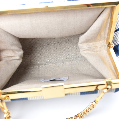 Mansur Gavriel Canvas Stripe Mini Volume Chain Clutch Blue White 4 of 7