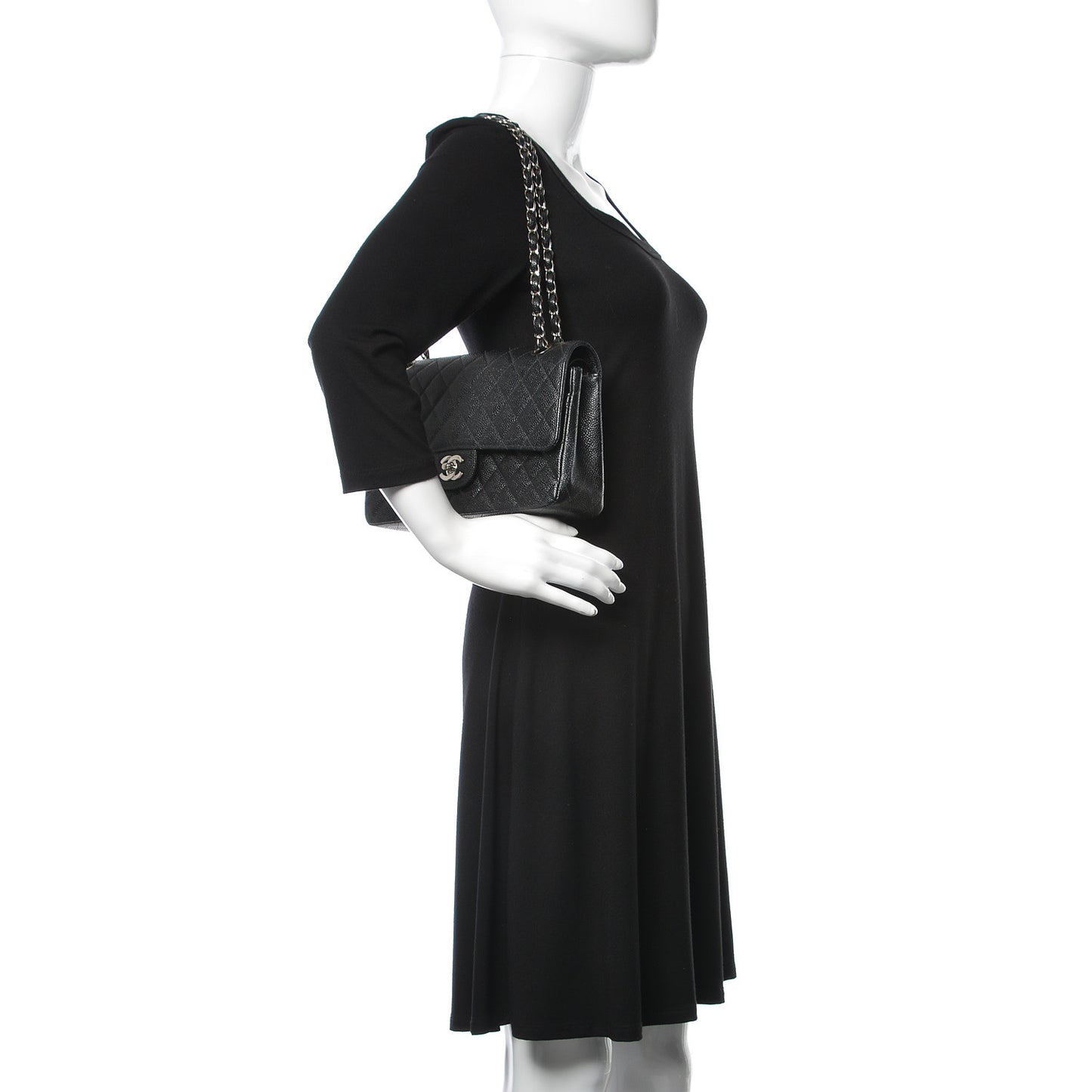 Caviar Quilted Medium Double Flap Black
