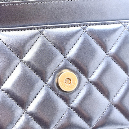 Chanel Metallic Calfskin Quilted Wallet On Chain WOC Navy Blue 12 of 12