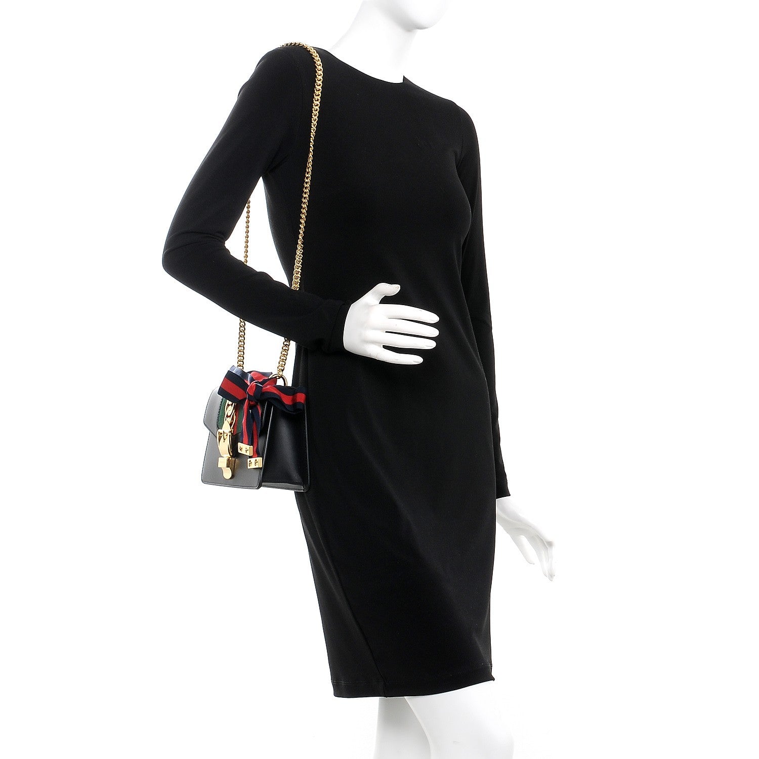 Gucci Calfskin Mini Sylvie Chain Shoulder Bag Black 2 of 8