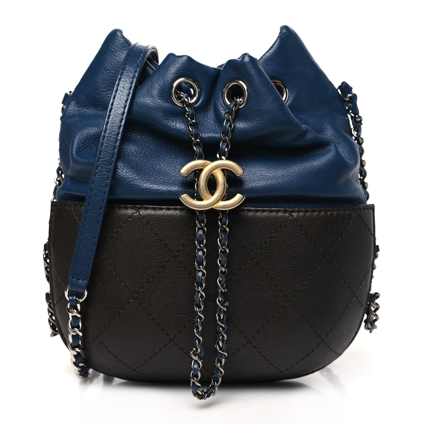 Calfskin Quilted Small Gabrielle Bucket Navy Blue Brown